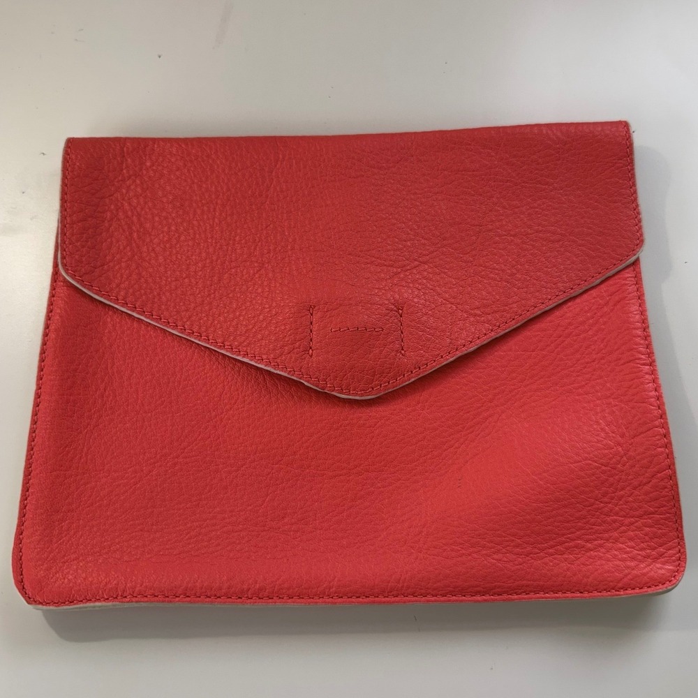 Gap Womens Coral Pink Leather Envelope Clutch‎ Bag Magnetic Closure Purse Summer